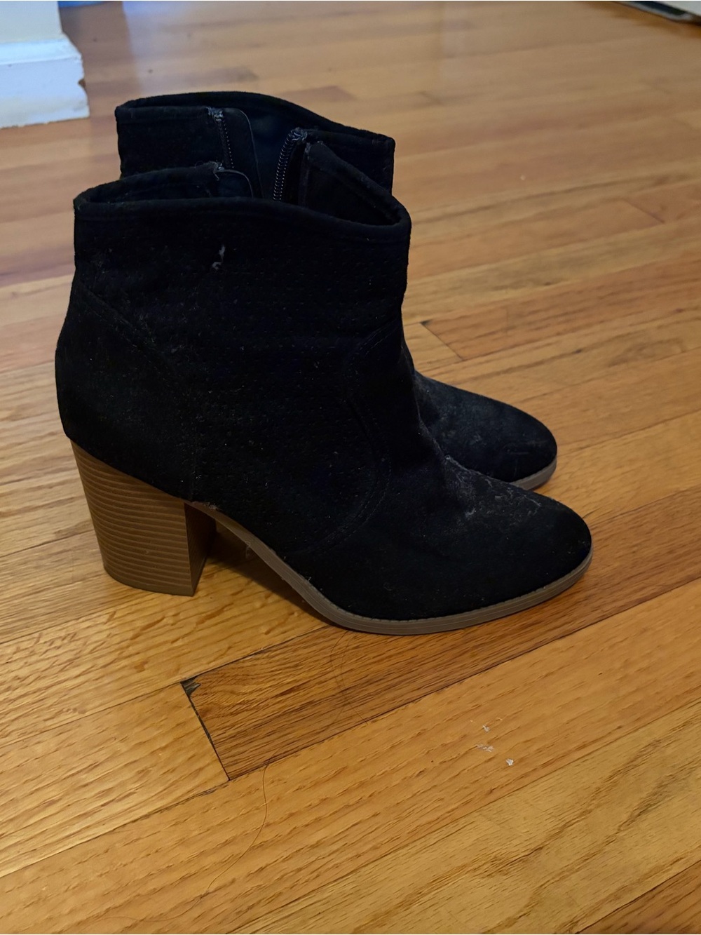 Black Suede Ankle Boots with Block Heel
